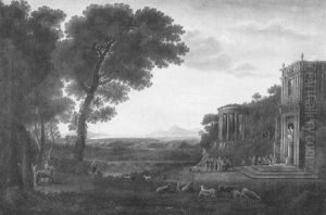Panoramic Landscape With Figures And Animals by Claude Lorrain (Claude Gellee)