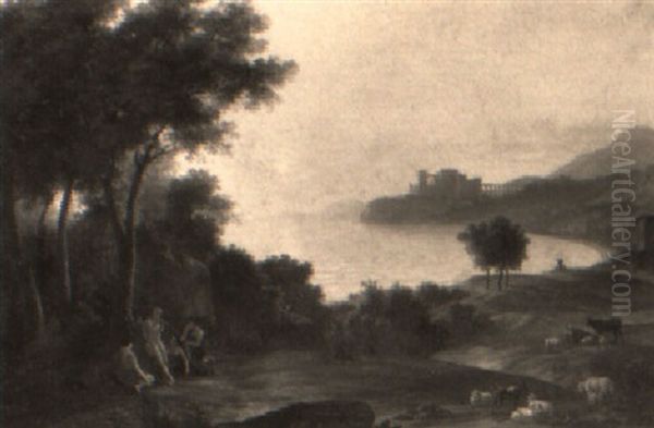 An Arcadian Coastal Landscape With Figures By A Tree - view 1