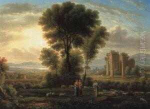 Klassische Landschaft Mit Ruinen Und Figuren by Claude Lorrain (Claude Gellee)