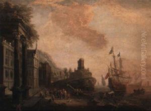 Kustvy Med Byggnader Och Figurer by Claude Lorrain (Claude Gellee)