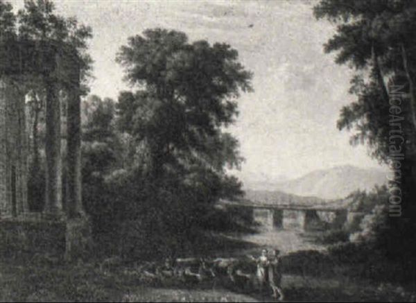 A Pastoral Landscape With Drovers Driving Cattle And Goats Along A Path - view 1