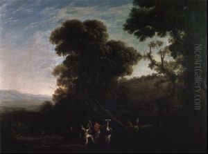 Wooded Landscape With Peasants Fording A Stream by Claude Lorrain (Claude Gellee)