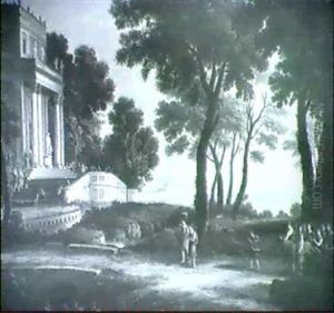 Classical Landscape With Figures Approaching The Temple Of  Diana by Claude Lorrain (Claude Gellee)