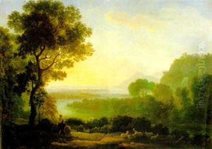 Landschaft Mit Einem Auf Einer Schalmei Blasenden Hirtenknaben Bei Sonnenaufgang