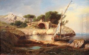 Boot An Der Kuste Mit Kleiner Kapelle by Charles-Louis Lortet
