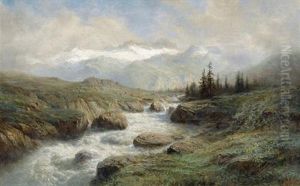 Bergbach Mit Alpenkulisse by Leberecht Lortet
