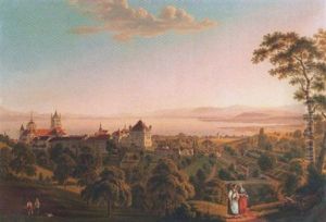 Lausanne Mit Kathedrale, Schloss Und Sicht Gegen Genfersee
