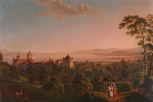Lausanne Mit Kathedrale, Schloss Und Sicht Auf Genfersee