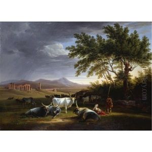 The Roman Ccmpagna With The Acquedotto Claudio In The Distance by Mathias Gabriel Lory
