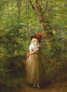 Waldinneres Mit Einer Lesenden Spaziergangerin by Heinrich Lossow