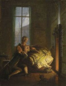 Rokokopaar Am Kaminfeuer by Heinrich Lossow