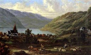 Parti Fra Vossevangen I Norge Med Hestvogn, Hyrdepige Og Far