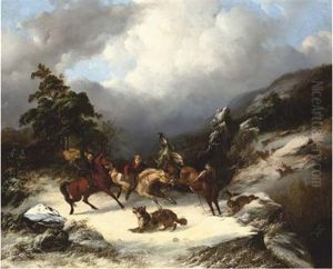Horsemen Surprised By A Pack Of Wolves
