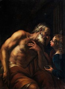 Tobias Halt Die Augen Seines Blinden Vaters Tobit by Johann Carl Loth