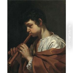 A Young Boy, In Profile, Playing A Pipe by Johann Carl Loth