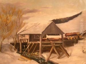 Logging Mill At Three Corners Near Sherburne, New York by Augustus Bentley