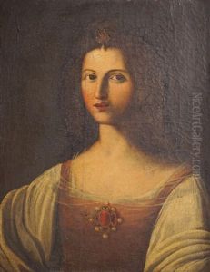 Portrait Of A Young Noblewoman Wearing A Cream Dress, Pink Bodice, And Ruby And Pearl Jewellery by Lorenzo Lotto