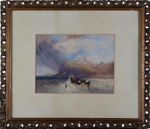 Boat In Choppy Seas By A Cliff Face by Charles Bentley