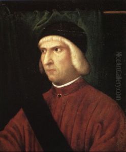 Portrait Of A Venetian Dignitary Wearing A Sash Across His Red Tunic