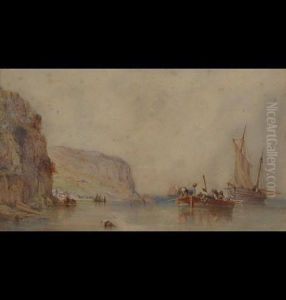 Coastal Scene With Fishermen In The Water by Charles Bentley