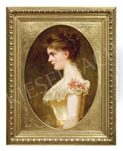 Young Girl In A Dress With Pink Bows by Karoly Lotz