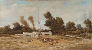 Attelage Et Femme Au Puits by Emile Loubon