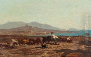 Vue De Marseille, Prise Des Aygalades, Un Jour De Marche (study) by Emile Loubon