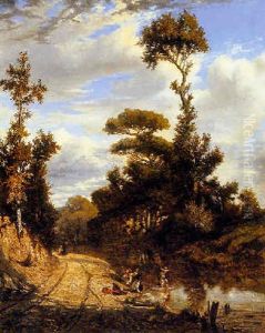 Fishing In Wooded River Landscape Fishing In Wooded River Landscape