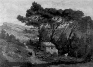 Paysage Provencal Anime De Chevres Et Bergers by Emile Loubon