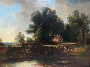 Sunset, Mayford Bridge, Woking, Surrey by Joseph Clayton Bentley