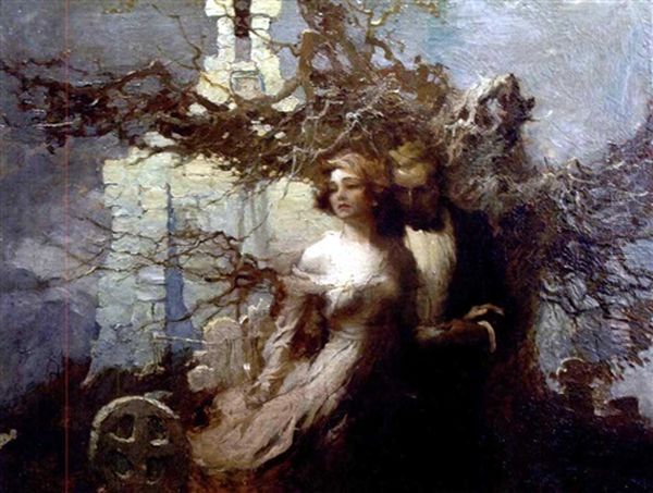 Couple In Moonlit Graveyard - view 1
