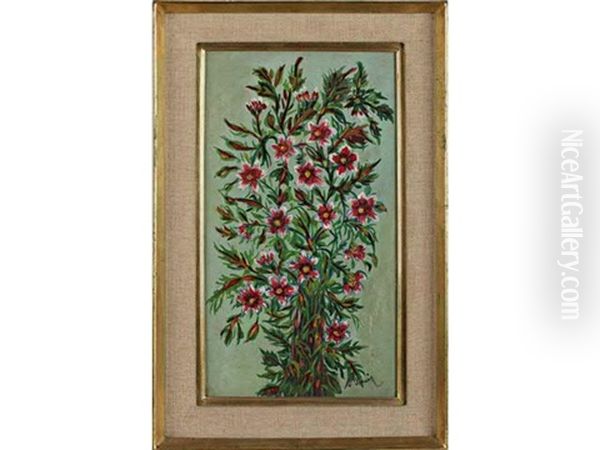 Fleurs Rouges Sur Fond Vert - view 1