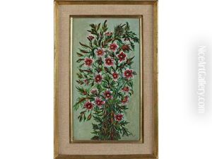 Fleurs Rouges Sur Fond Vert by Seraphine De Senlis