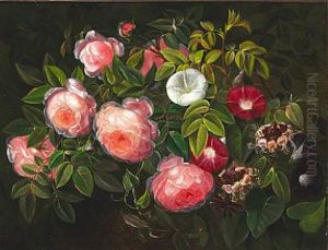 Pink Roses And Bindweed by Louise (Queen of Denmark)