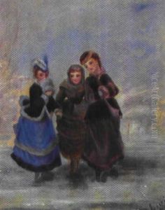 Tre Unge Damer Pa Skojter by Louise (Queen of Denmark)