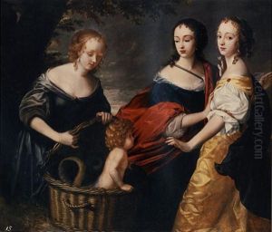 Allegorical Portrait Of Three Ladies And A Child As The Finding Of Erichthonius by  Louise Hollandine Princess of Palatine