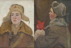 Jeune Sovietique (+ Another, Smllr; 2 Works) by Ilya Abelevich Loukomski