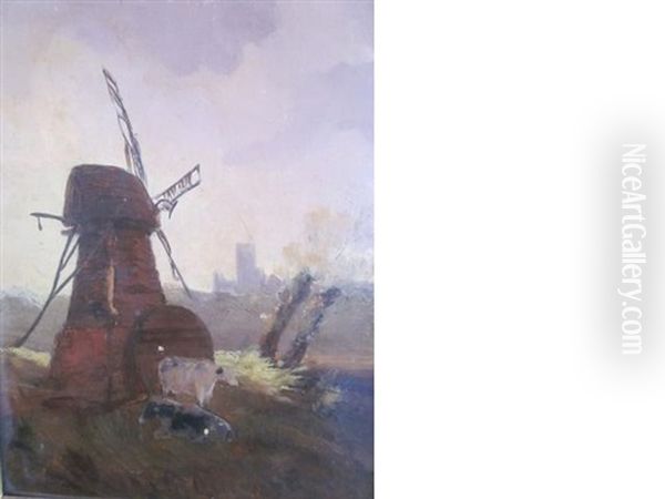 Windmill Scene With Cattle - view 1