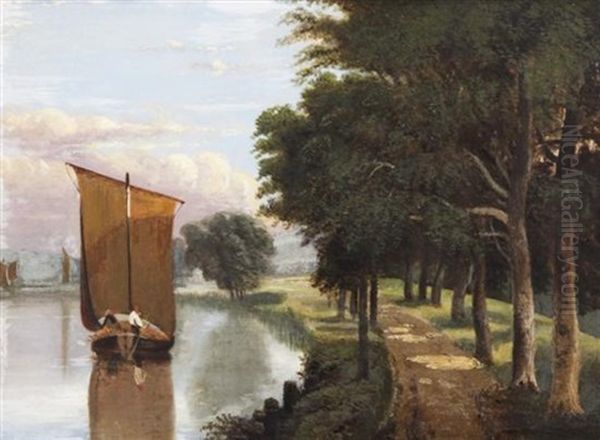 River Landscape With Sail Barge - view 1