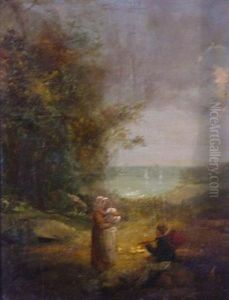 Junge Bauernfamilie Bei Der Rast In Sommerlicher Kustenlandschaft by Thomas Lound