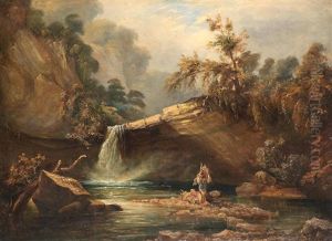 Figures Before Sgwd Gwladys Waterfall, On The River Pyrddin, Wales by Philip James de Loutherbourg