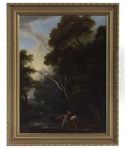Wooded Landscape With Drovers At A Ford by Philip James de Loutherbourg