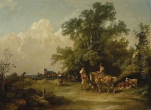 A Landscape With Herdsmen, Animals, And A Traveler On A Horse The Foreground by Philip James de Loutherbourg