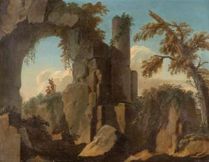 Paysage De Rochers Avec Soldats by Philip James de Loutherbourg
