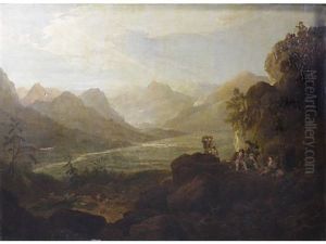 A Group Of Sportsmen With Guns In An Extensive Alpine Landscape by Philip James de Loutherbourg