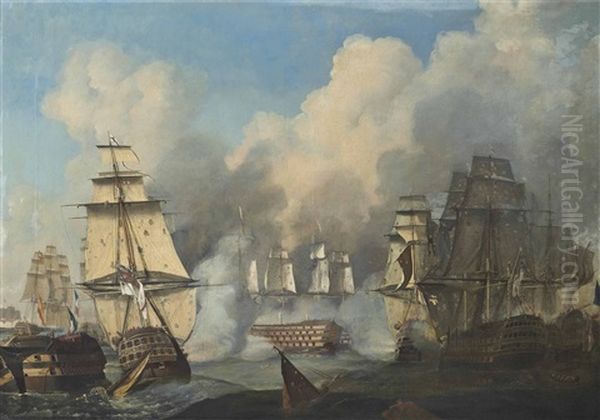 The Battle Of Trafalgar, And The Victory Of Lord Nelson Over The Combined French And Spanish Fleets, 21st October: Admiral Villeneuve's Flagship Bucentaure Surrendering To H.m.s. Conqueror - view 1