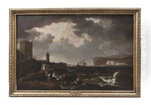 Figures Beaching Boats In A Stormy Coastal Landscape