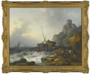 Fishermen Pulling In Their Nets In Rough Seas