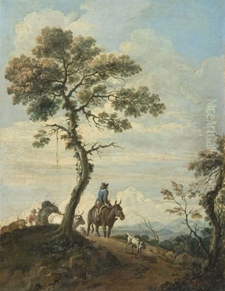 Personnages Et Leur Troupeau Sur Un Chemin - view 1