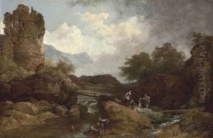 A Wooded River Landscape, With A Ruin And Travellers A Wooded River Landscape, With A Ruin And Travellers